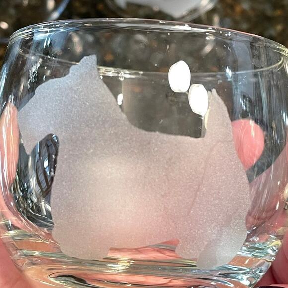 Vintage Etched Scottie Dog Terrier Roly Poly Cocktail Glasses MCM Set of 4 READ - Picture 10 of 12